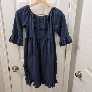 Sage & Lilly Blue Denim Ruffle Dress Girls Size 12 100% Cotton Western Boho‎